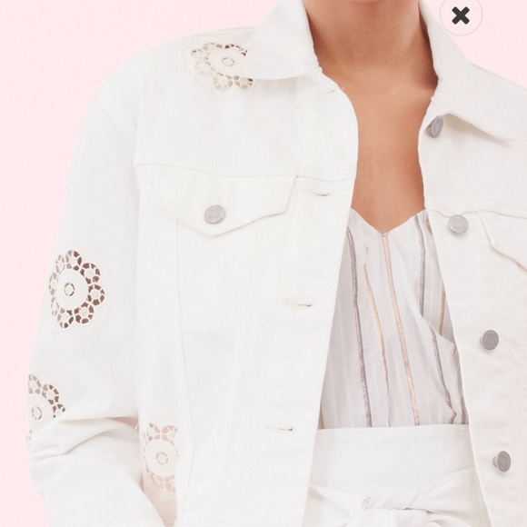 LA VIE REBECCA TAYLOR EYELET DENIM JACKET IN PEARL - Picture 5 of 16